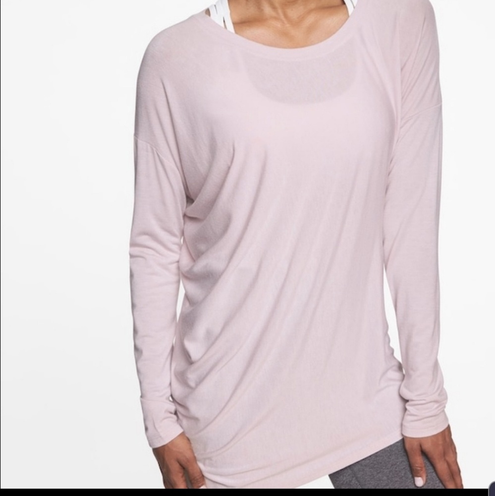 Athleta Large Threadlight Asymmetric Pink Blouse